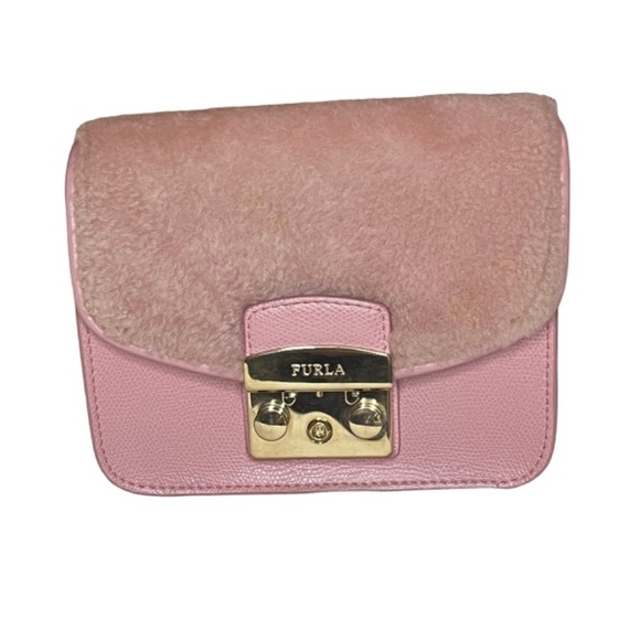 NWOT FURLA Mini Metropolis Faux Fur & Leather Chain Crossbody Bag w/ Key - Picture 4 of 10